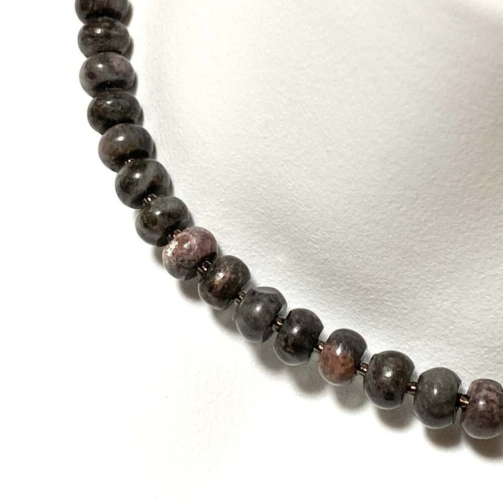 Dark Larvikite Necklace, Genuine Gemstone Beaded Necklace